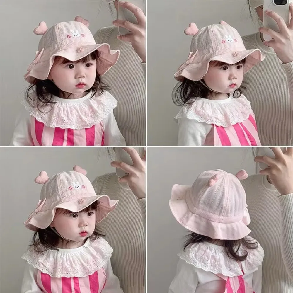 

Cute Cartoon Rabbit Baby Bucket Hat Adjustable Little Rabbit Sun Hat Mesh Breathable Sunscreen Cap Summer
