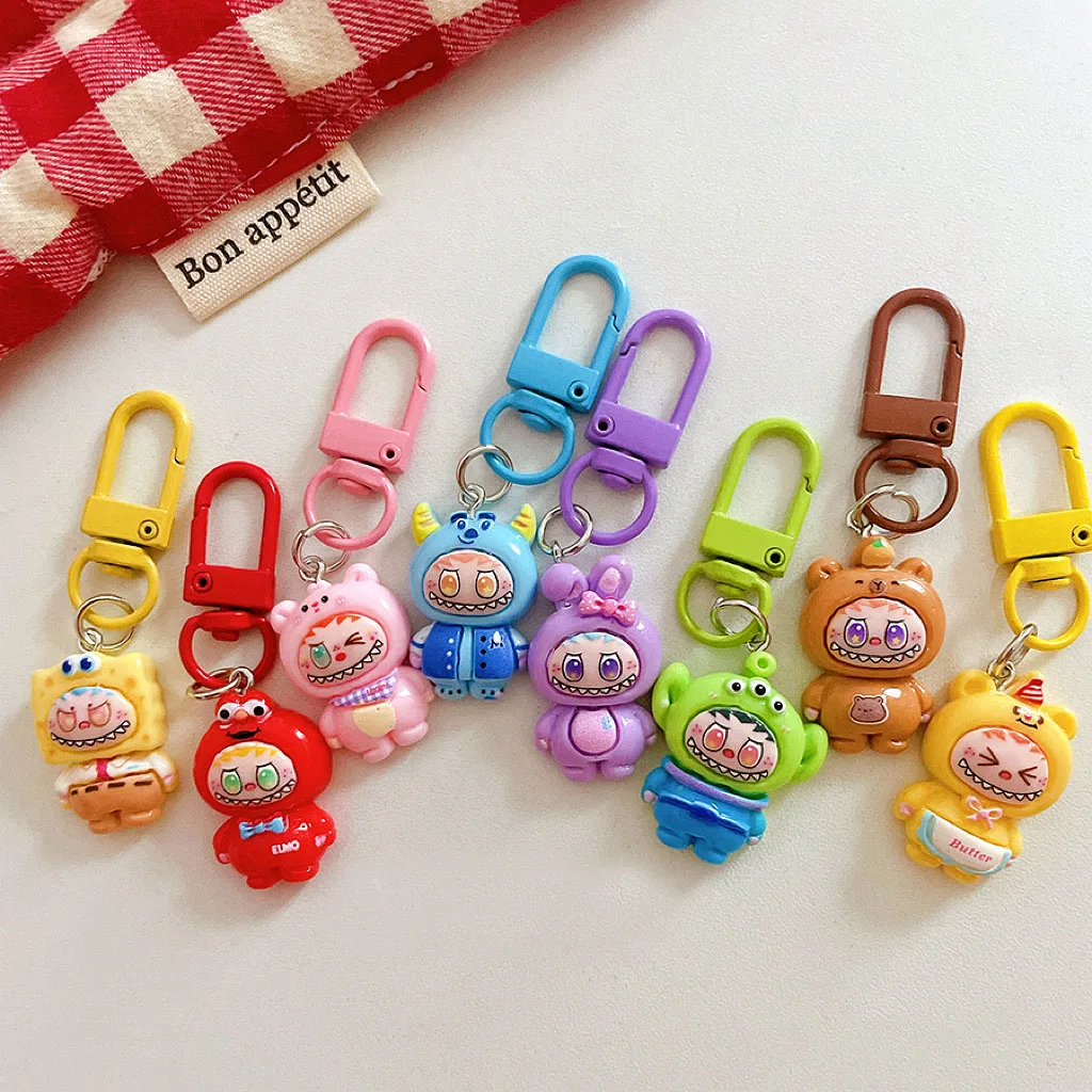 Cartoon Cross Dressing Cute Labubu Keychains For Women Y2k Bag Pendant Couple Car Key Chains Jewelry Gift Decoration Accessories