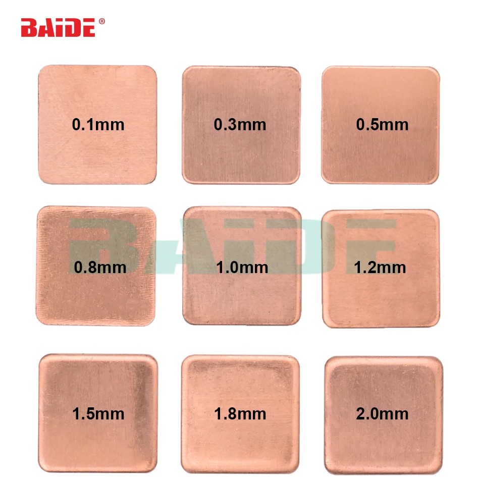 Copper Sheet Shim Piece Heat Sink 15 x 15mm 20 * 20mm 0.1/0.3/0.5/0.4/0.6/1.0/1.2/1.5/1.8/2.0mm Thermal Pad For Laptop GPU CPU