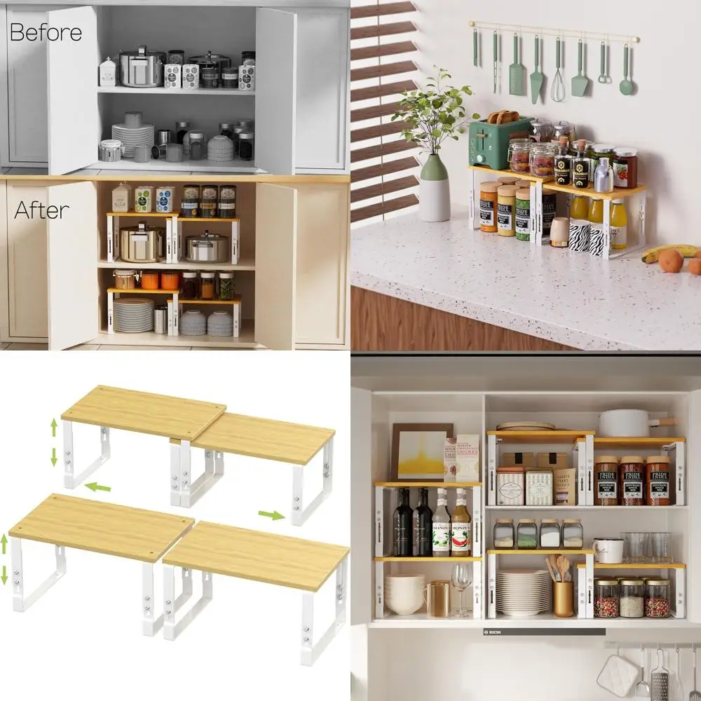 

Stackable Metal & Wood Racks - 2-Piece Kitchen Storage Set, Space-Efficient Design for Countertop, Pantry, or Garage, Easy Assem