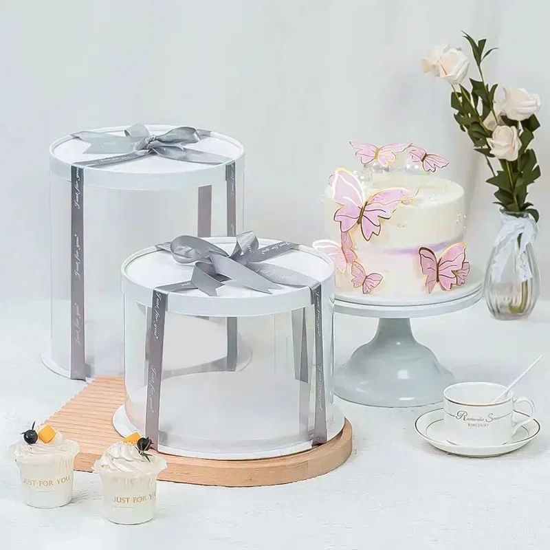 Transparent Window Round Cake Box White Lid Gift Packaging Box for Birthday Party Wedding Present Storage