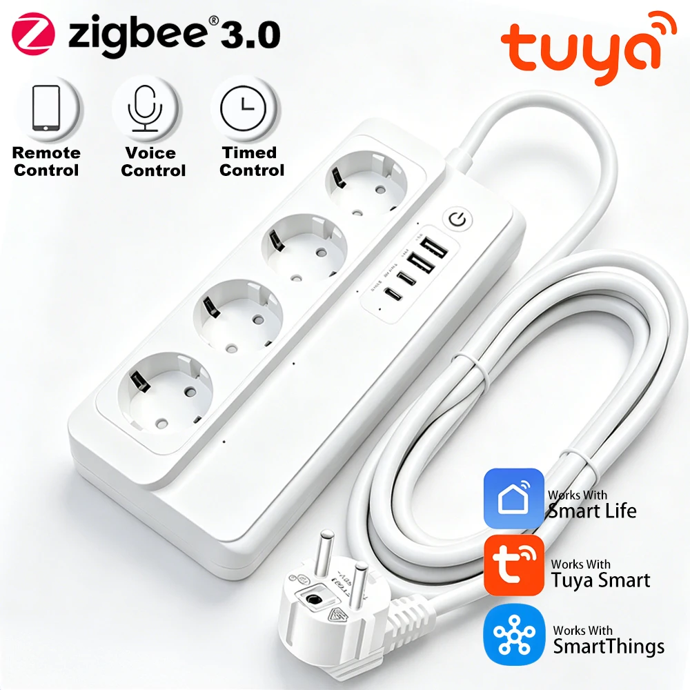 Умная розетка EU Zigbee Tuya с дистанционным и голосовым управлением, совместимая с Alexa, Яндекс Алиса, Google Home, быстрая зарядка PD20W