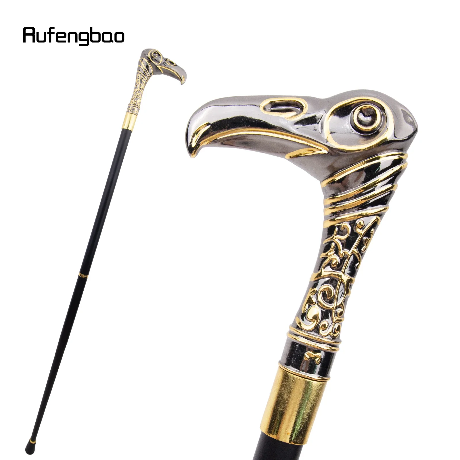 Golden Black Eagle Head Luxury Decorative Walking Cane Elegant Fashion Cane Cosplay Alloy Crosier Vintage Walking Stick 93cm