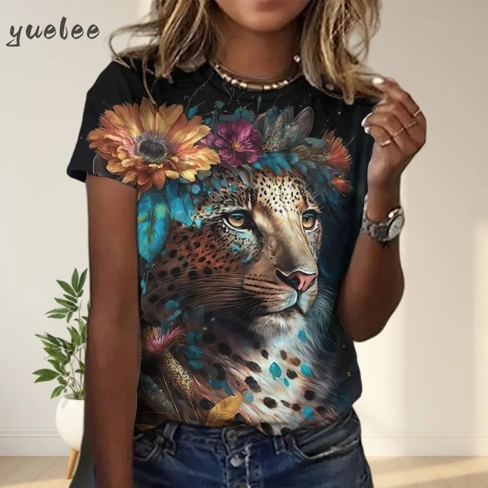 Women's T-Shirt Summer Animal Leopard 3D Print T-Shirt Women Street Casual Fashion Short Sleeve T-Shirt O-Neck Clothes for Woman