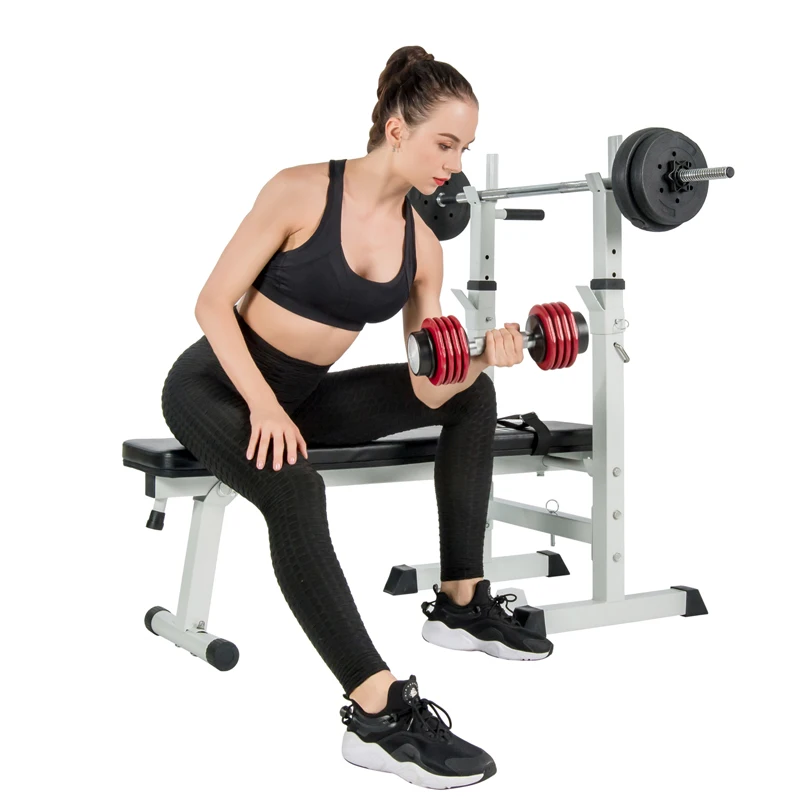 Adjustable Weight Fitness Gym Bench Press with Foldable and Squat Rack