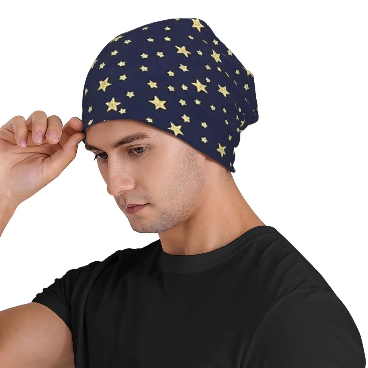Navy Blue Sky And Stars Print Unisex Adult Beanies Caps Knitting Bonnet Hat Warm Fashion Autumn Winter Outdoor Skullies Hats