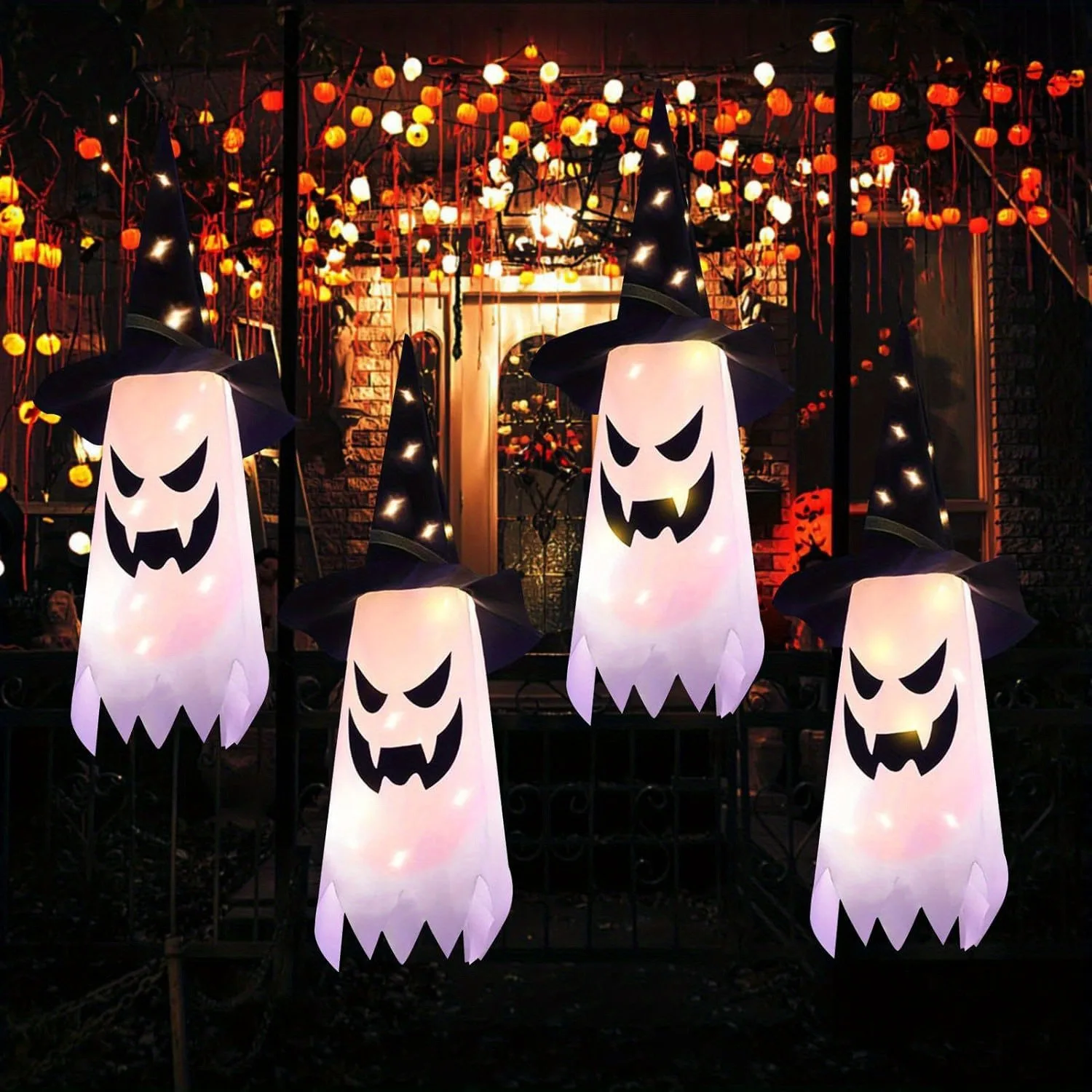 

5pcs, Halloween decorative lights Creative haunted house scene spooky atmosphere layout LED lights ghost wizard hat