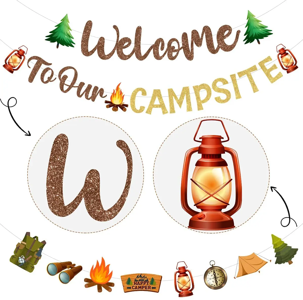 JOYMEMO Camping Party Decorations Welcome To Our CAMPSITE Banner Camper Garland for Lumberjack Birthday Adventure Party Supplies