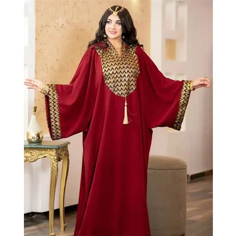 Vestido Abaya caftán musulmán para mujer, Abayas de Dubái, vestido de noche de lujo, vestido africano elegante con capucha de talla grande Boubou Djellaba para mujer