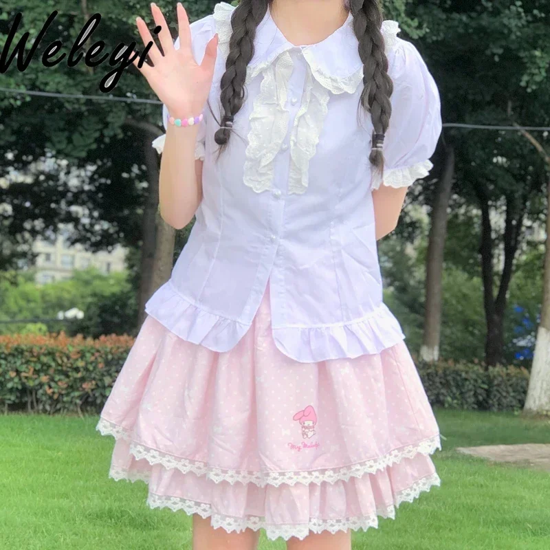 

Jirai Kei Style Shirt Lolita Soft Girl Sweet Women Blouse Cute Japanese Style Inner Wear JK Uniform Tops 2024 Summer New Wear