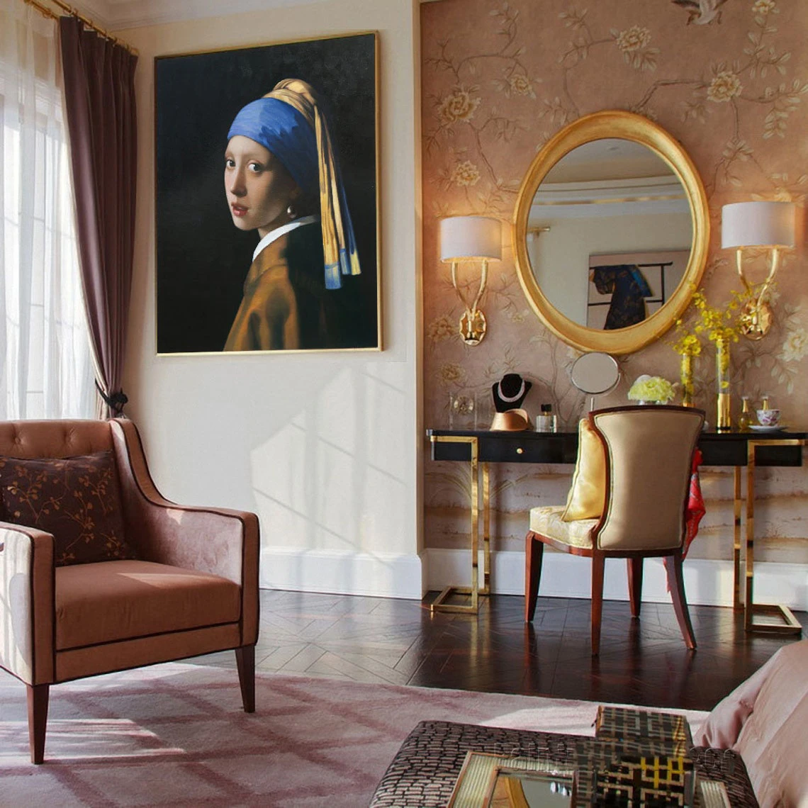 Girl with a Pearl Earring Johannes Vermeer Hand painted Oil Painting Woman With Headscarf European Girl Wearing Exotic Dress