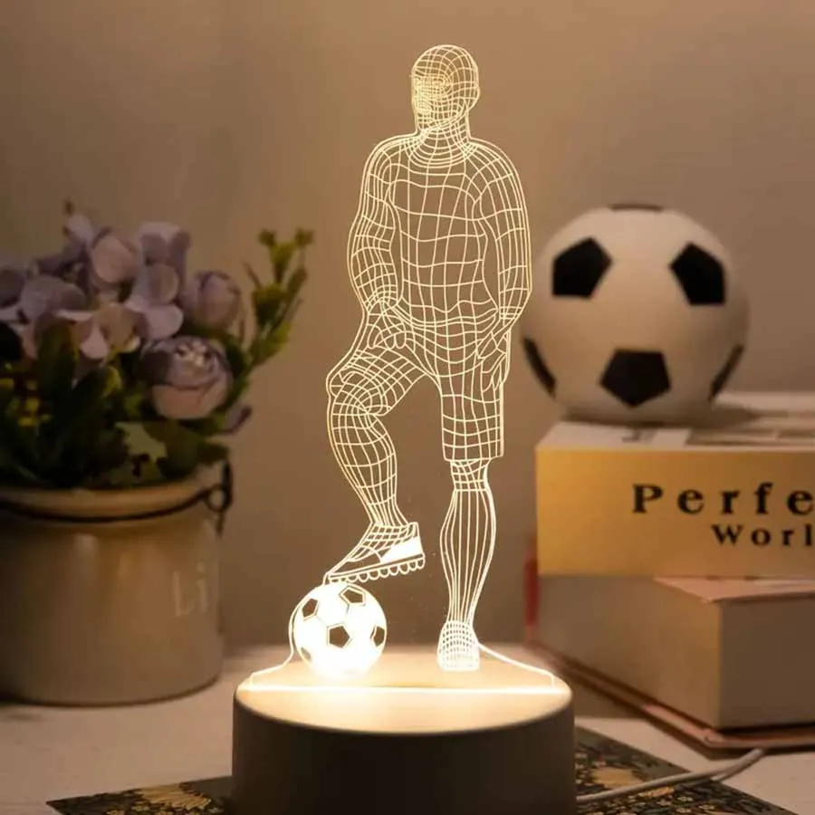 LED 3D Football Theme Table Lamp USB Plug Bedroom Bedside Creative Book Lamp Sports Enthusiasts Gift Decorative Night Light