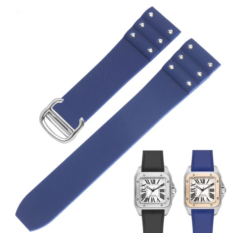 

For Cartier Santos strap Silicone bracelet High quality Rubber watchband for Waterproof rubber band 21mm black blue wristband