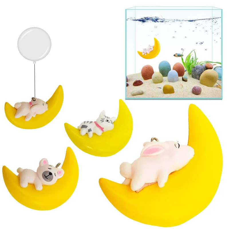 Fish Tank Cute Animals Decoration Hangings Aquarium Decoration Fish Tank Ornaments Suspended Cartoon Moon Fish Tanks Accessories