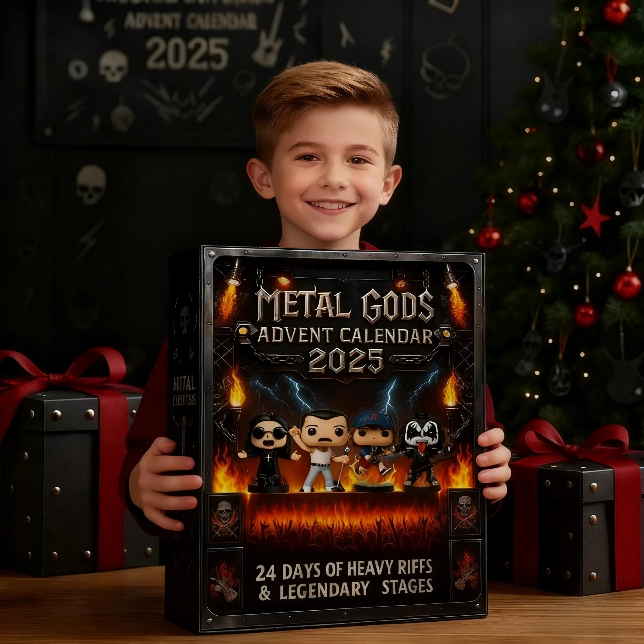 ปฏิทินนับถอยหลังคริสต์มาสแบบแบน 2 มิติ ลายร็อคและเมทัล ปี 2025 24 วัน กล่องสุ่มเซอร์ไพรส์ ของขวัญเทศกาลสำหรับผู้ใหญ่และเด็ก