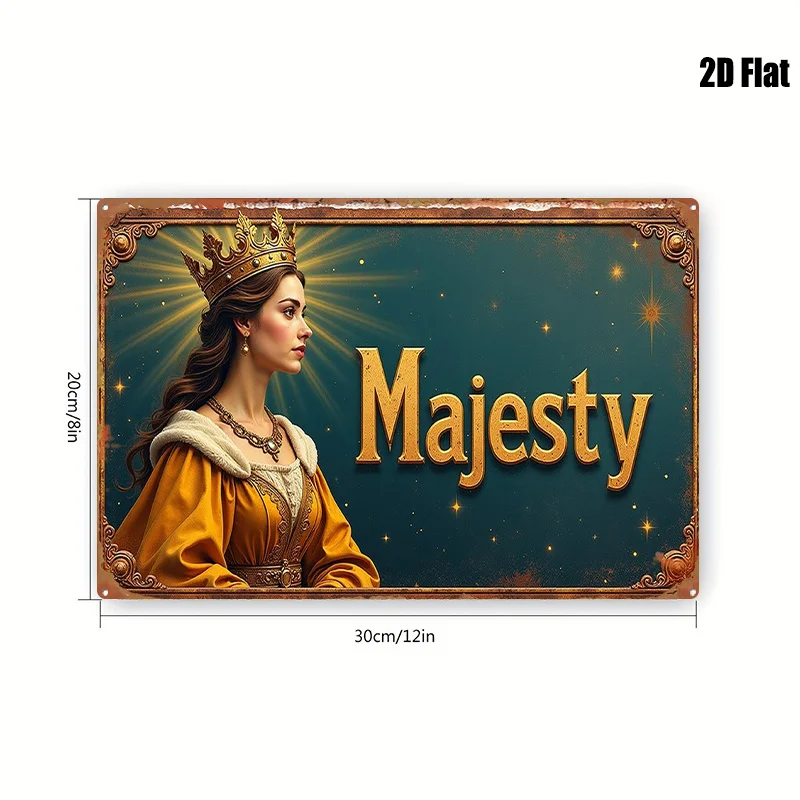 1pc Metal Sign, Royal Queen Crown with Starlight Background, Plate Sign, Vintage Rustic Metal Nameplate, 20.32x30.48cm Metal Sig