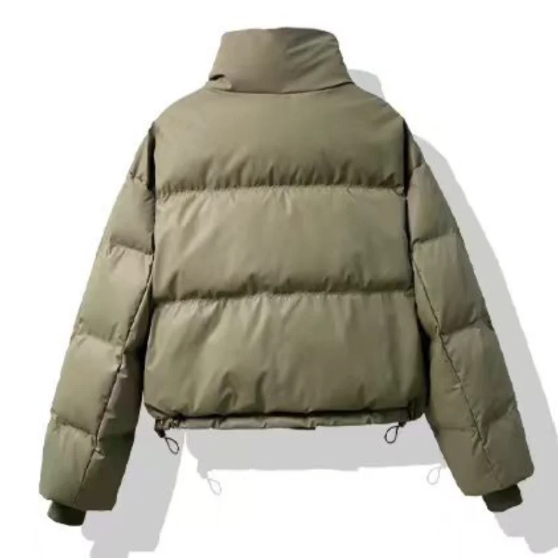 Parkas de cuello alto con cremallera y puños roscados para mujer, chaqueta impermeable, abrigos holgados de cuero PU, cintura elástica, ropa Y2K, Invierno