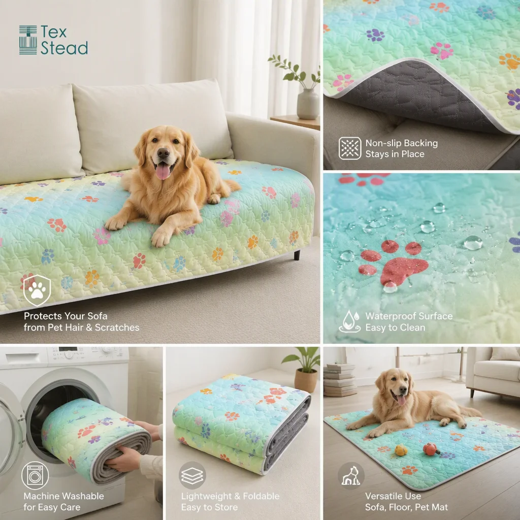 Reversible Rainbow Pet Mattress, Stain Resistant Washable PU Foam Mat, Easy Clean Crate Cushion for Dogs & Cats