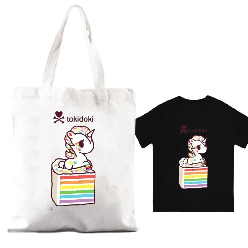 Kawaii Tokidokis Unicorn Women Shoulder Bags Couple Combination Clothes Short Sleeve Collar Fashion T shirt Man Cotton