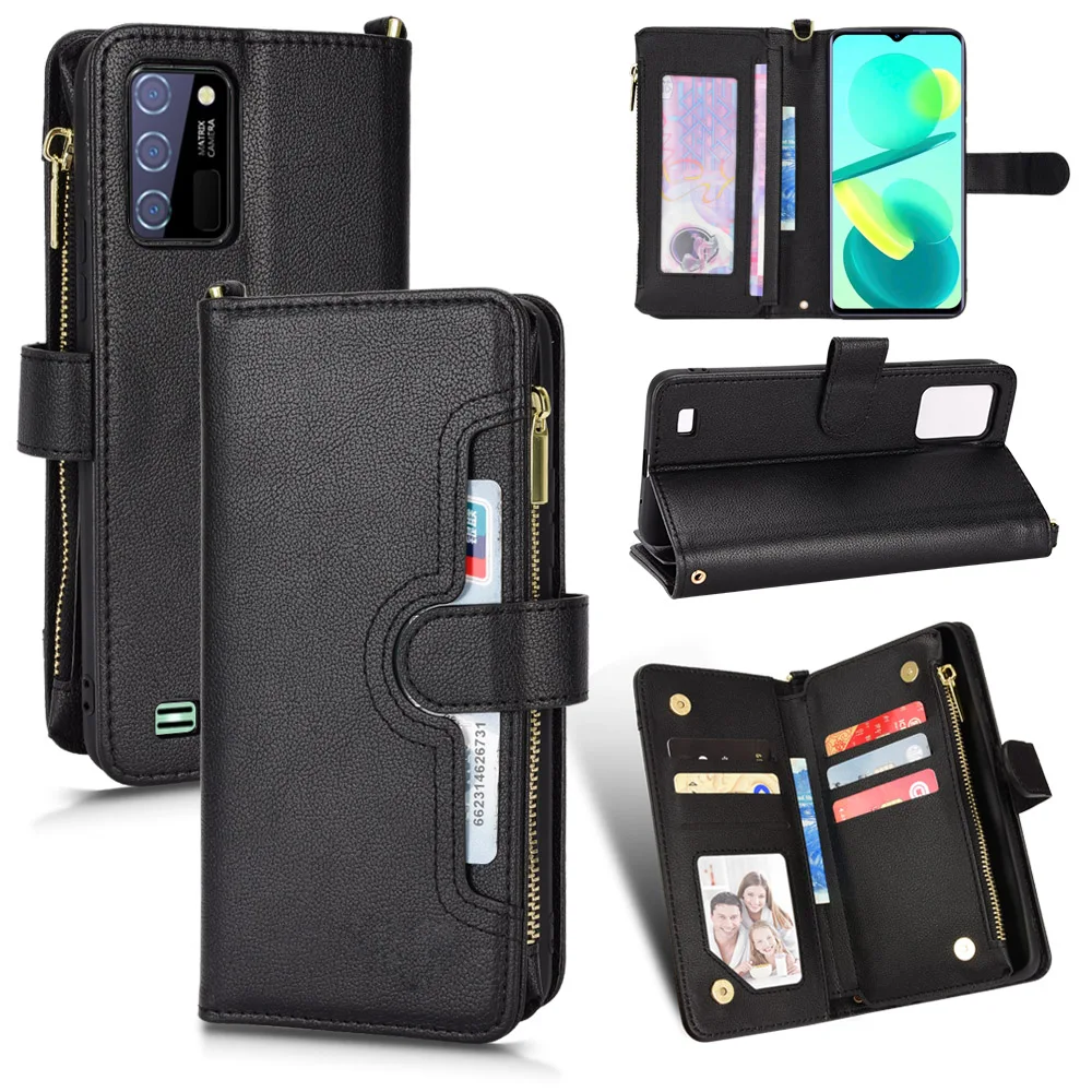 

Wallet Zipper Flip Leather Case For Oukitel C25 C21 Pro Business Leather Cases Card Slot Lanyard Zipper Wallet Phone Case