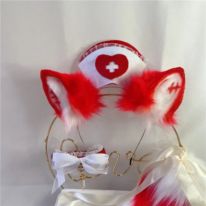 Handmade Work Anime Simulation Beast Nurse Rabbit Cosplay Ears Hairhoop For Game Party Halloween COSPLAY Costume Accessories