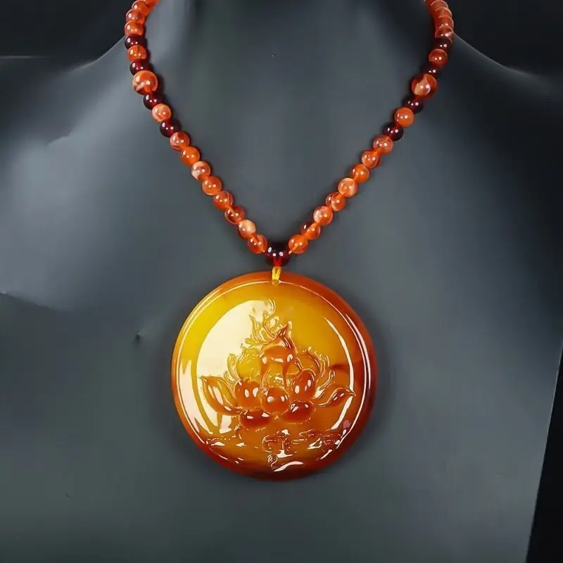 Vintage ethnic style beeswax round lotus pendant pendant necklace second generation crafts