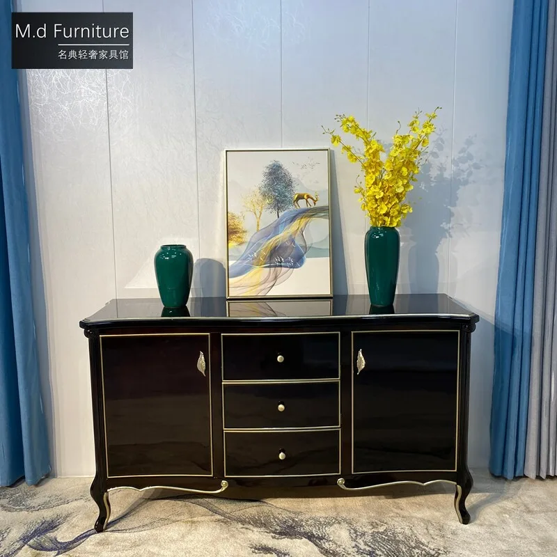 European-style all-solid wood dining side cabinet, simple light luxury French locker, simple European entrance cabinet, ebony co