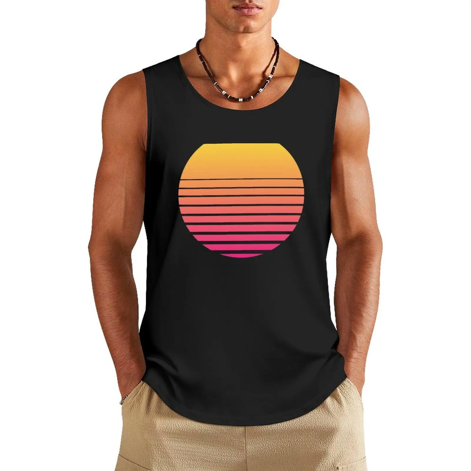 Outrun Retro Sun Tank Top summer Men's tops gym training accessories gym t-shirts man