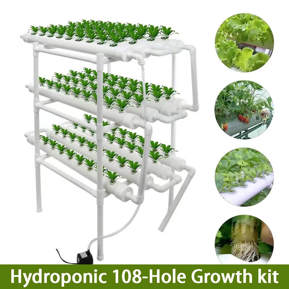

Hydroponics Growing System Kit,BHTNYOO 3 Layers/108 Sites Hydroponic Garden Vegetables and Herbs PVC-Pipe Cultivation Equipment