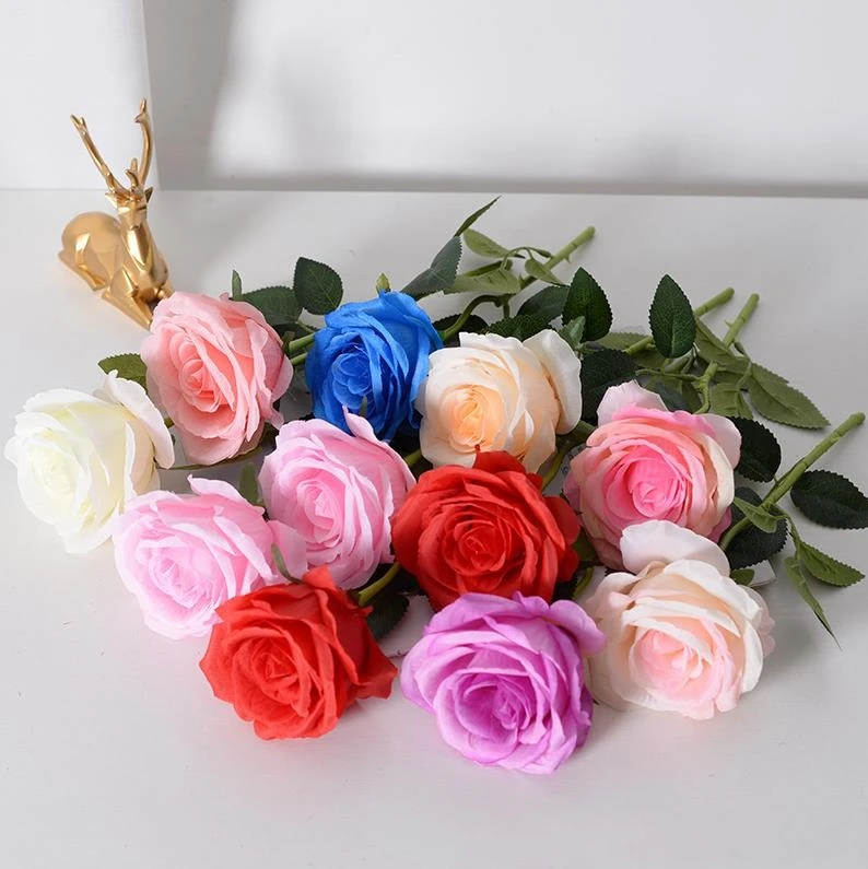 Artificial Rose Flower Real Touch Fake Roses Long Stem Wedding Bouquet for Home Garden Office Wedding Decorations ni88