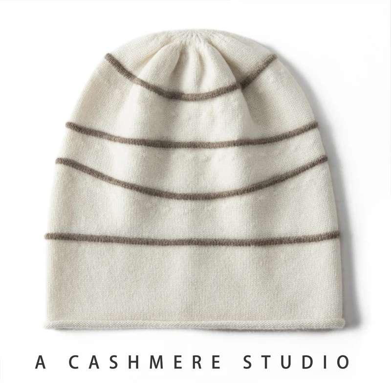 100% Pure Cashmere Knitted Hat Unisex Autumn Winter Thick Warm round Top Overhead Cap No-Collar Outdoor Cold-Resistant Hat
