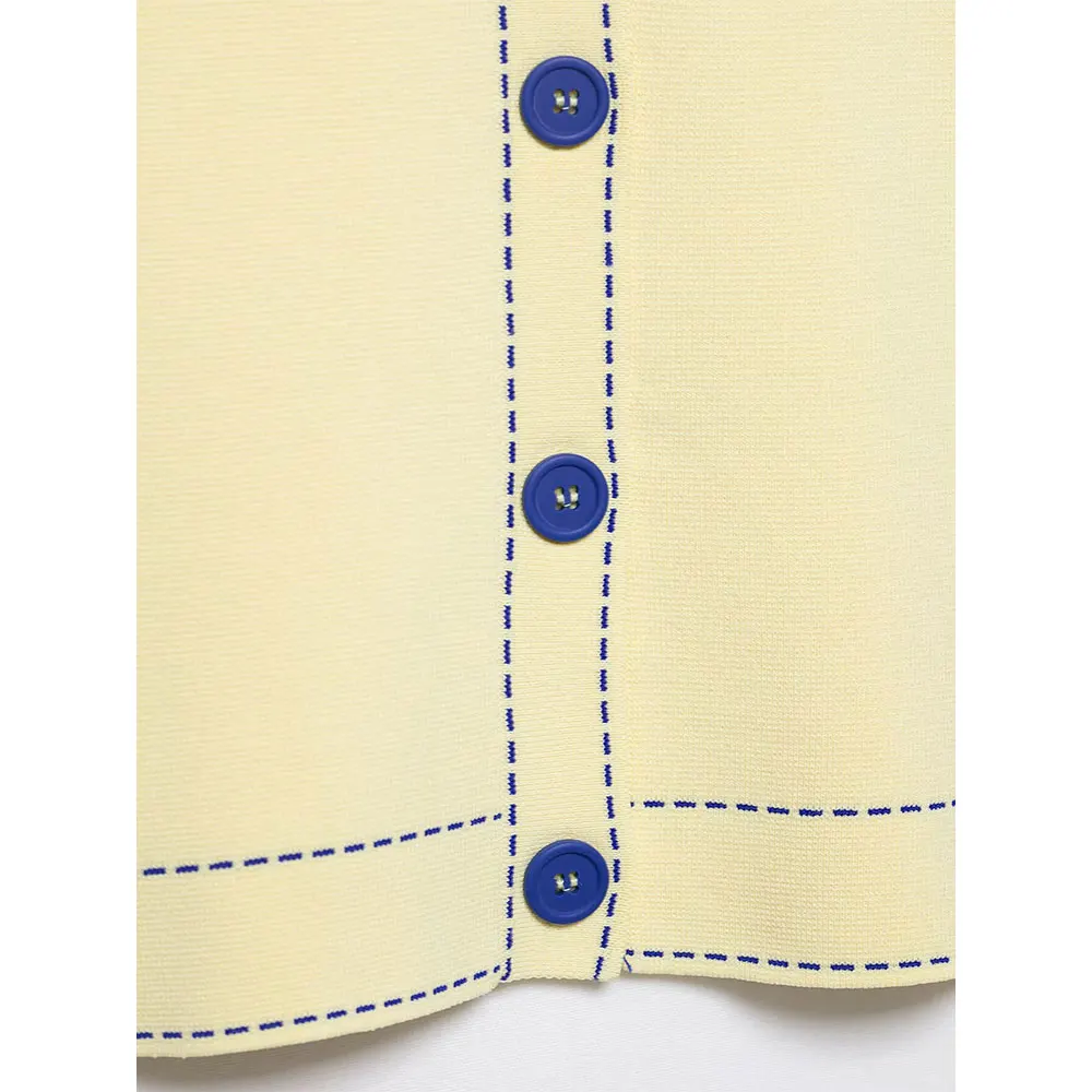 Willshela 여성 패션 옐로우 패치 워크 니트 반팔 카디건 여성 세련된 레이디 캐주얼 Mujer 탑 셔츠