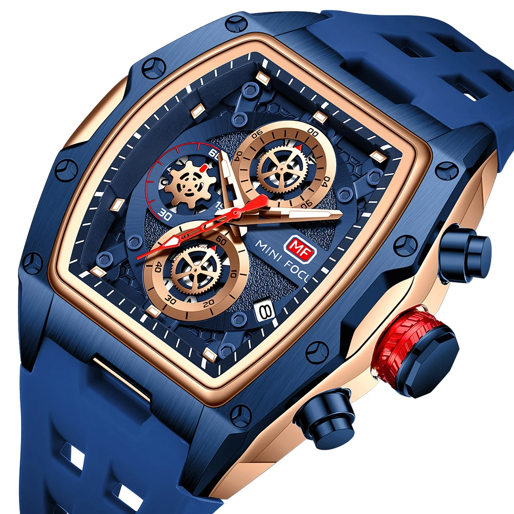 Men's Watches Luxury Sport Quartz Watch For Men Waterproof With Luminous Hands Chronograph Wristwatches Silicone Strap Blue 0473