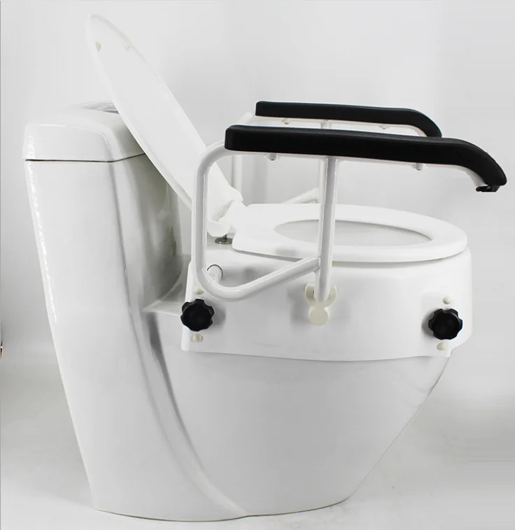 Assento sanitário de plástico para idosos, assento de vaso sanitário elevado com braço