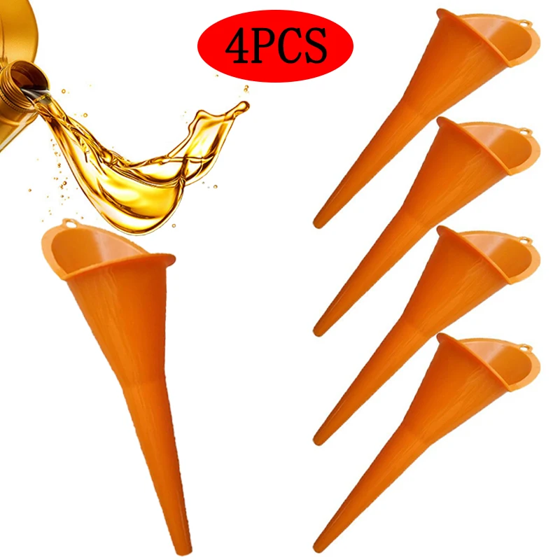 

4PCS Long Stem Plastic Funnel Car Oil Filling Tools Diesel Fuel Kerosene Gasoline Anti-splash Auto Filling Equipment Accessories