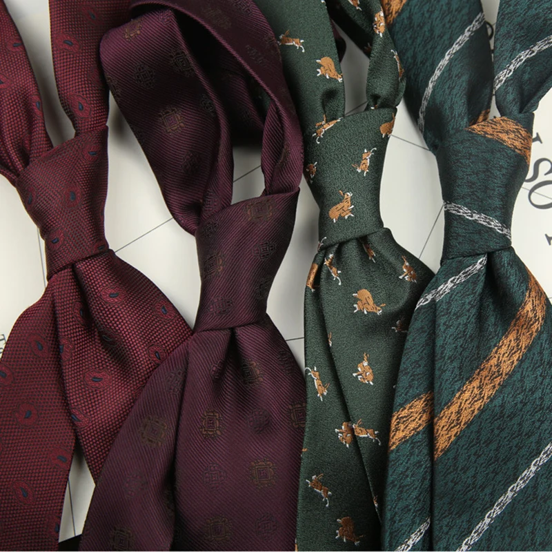 2025 New Luxury Silk Neckties For Men Polyester Woven Cartoon Neck Ties Dark Color Style Tie 8cm Suit Shirt Accessories Cravat