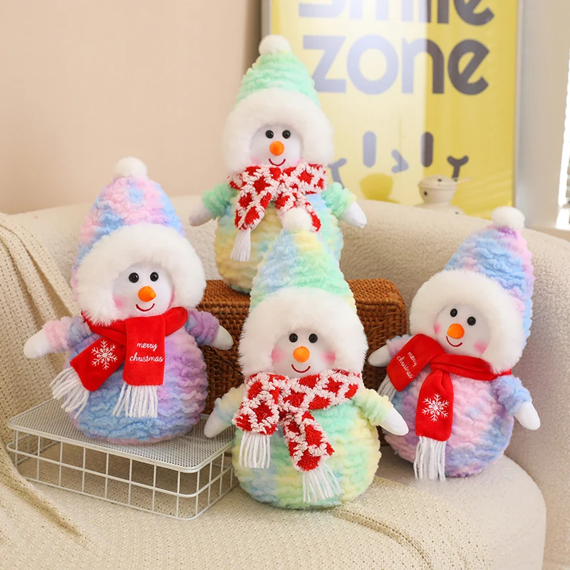 

2024 Tie Dye Christmas Scarf Snowman Plush Toy Doll Cute Doll Pillow Gift Kids Merry Christmas Decor for Home Xmas Ornaments