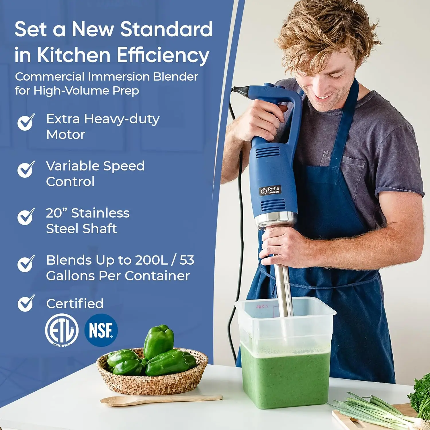 خلاط غاطس تجاري، محرك متغير السرعة 750 وات/1 حصان، 20,000 دورة في الدقيقة X-شديد التحمل مع ضمان الأداء - 20 بوصة