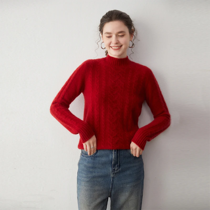 

Женский пуловер из 100% кашемира, свитер с воротником-стойкой и длинными рукавами, пуловер с цветочным принтом, осень-зима, детский кашемировый трикотаж из козла, топы