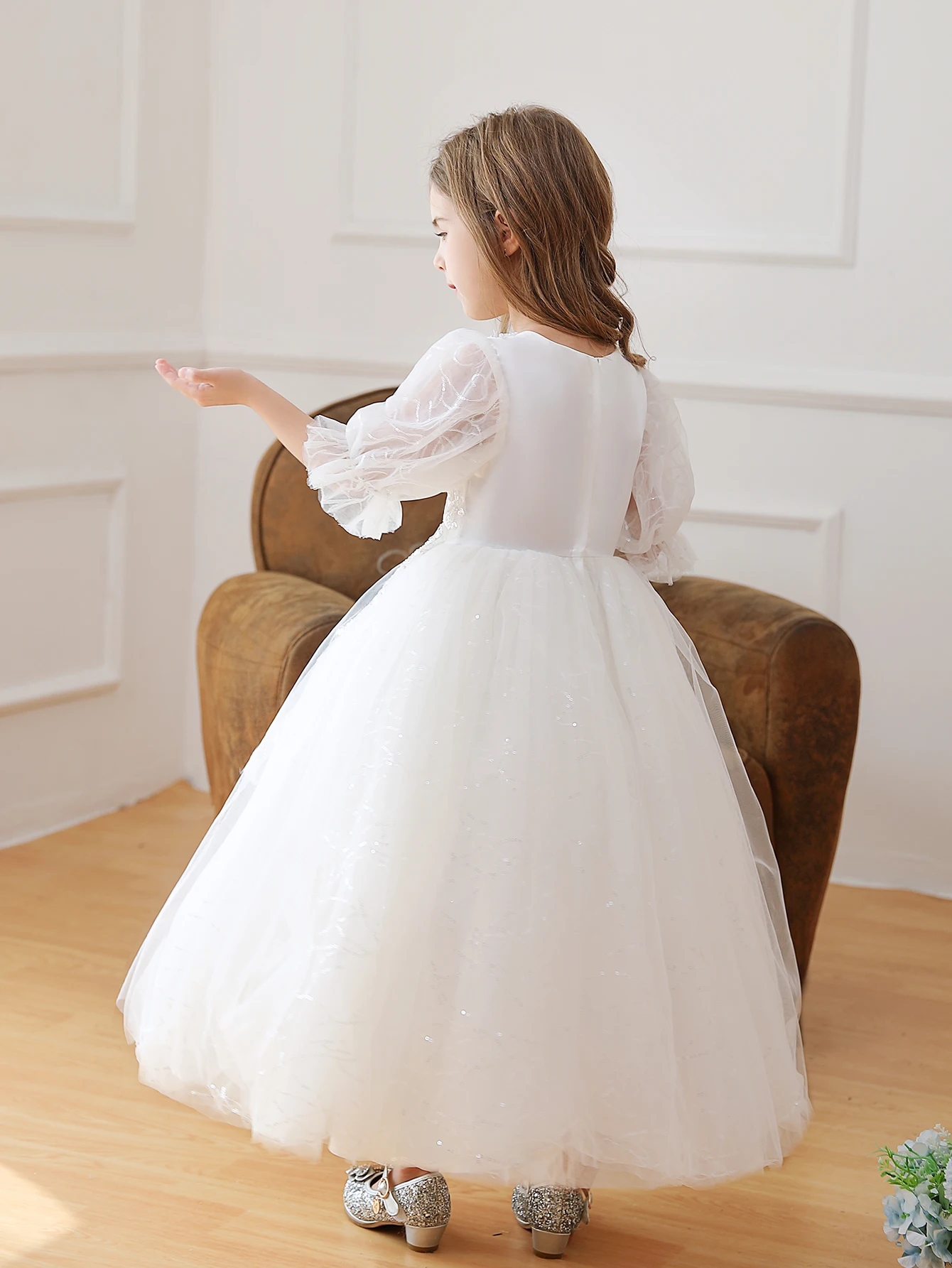 New Style Party  Dress Wedding Flower Frock  Bridal Ball Gown For Little Girl 7 Years