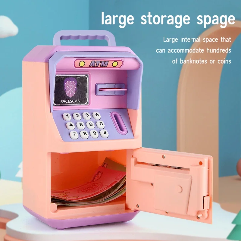 Leuke Cartoon ATM Machine Spaarpot met Gezicht Ontgrendelen Vingerafdruk Kluis Educatieve Muziek Muntautomaat voor Kinderen Leuk Leren
