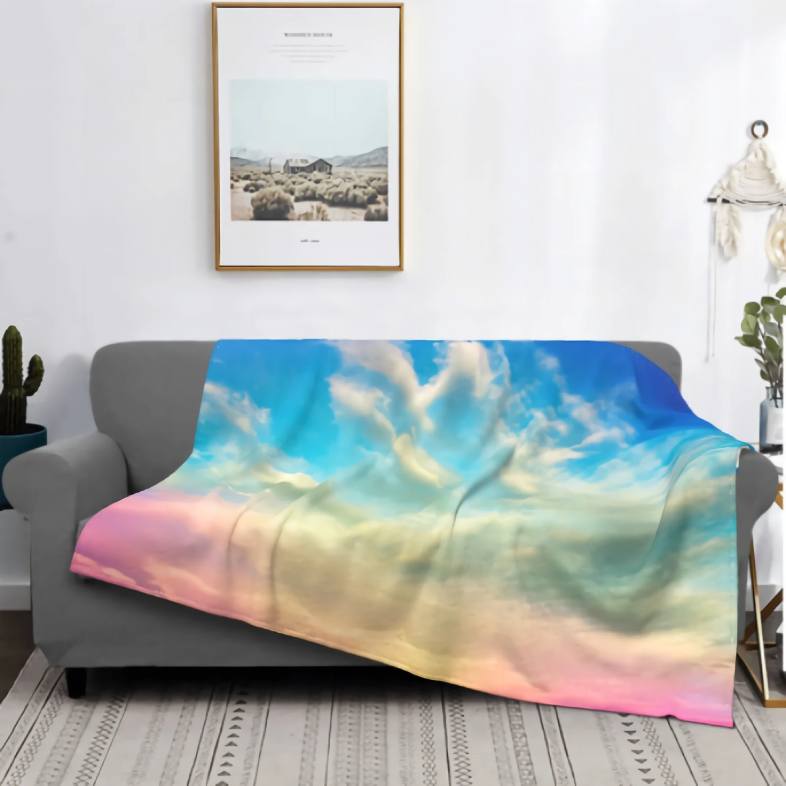 Nice Colorful Sky Blanket for Couch Bed Blanket Super Soft Cozy Plush Microfiber Fluffy Blanket Lightweight Warm Flannel Throw