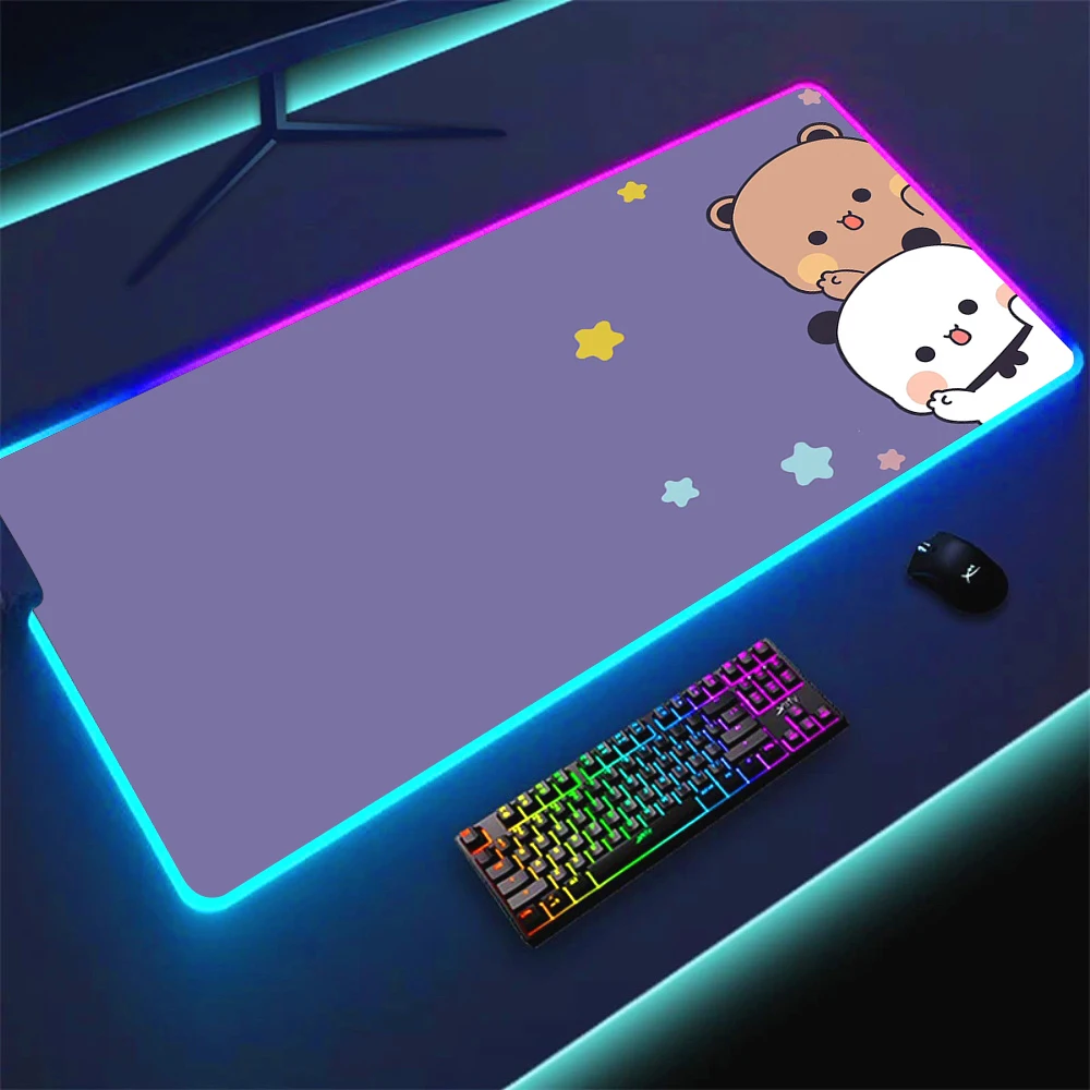 Bear RGB Kawaii Mouse Pad Anime Yi Er He Bu LED Mats Gamer Accessories PC Decoration Laptop Big Mouse Pad Pink Bear Gloway XXL