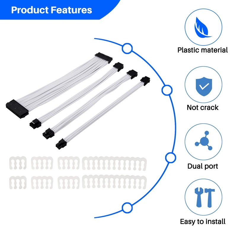 Basic Extension Cable Kit, 1Pcs Atx 24Pin/Eps 4+4Pin/Pci-E 8Pin/Pci-E 6Pin Power Extension Cable
