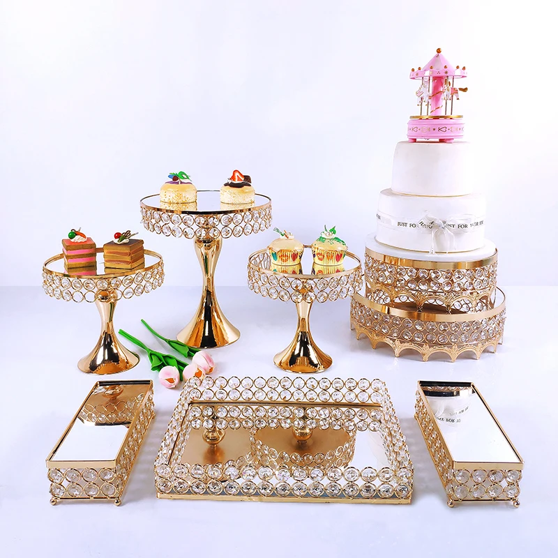 Gold 8-16pcs  Electroplate Metal  Crystal Cake Stand Set Display Wedding Birthday Party Dessert  Cupcake Plate Rack