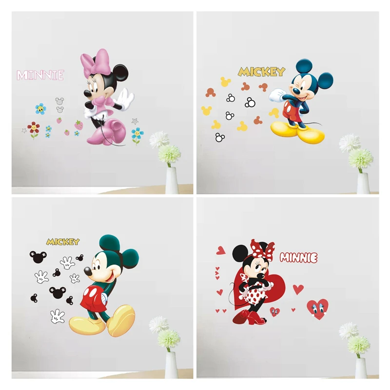 Cartoon Pink Mickey Minnie Wall Sticker For Kids Room Princess Room Bedroom Wall Decoration Disney Movie Poster Door Sticker