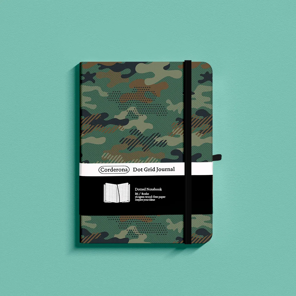 Camouflage Bullet Dotted Journal 160gsm Thick Paper Elastic Band Inner Pocket B6 Hard Cover Notebook