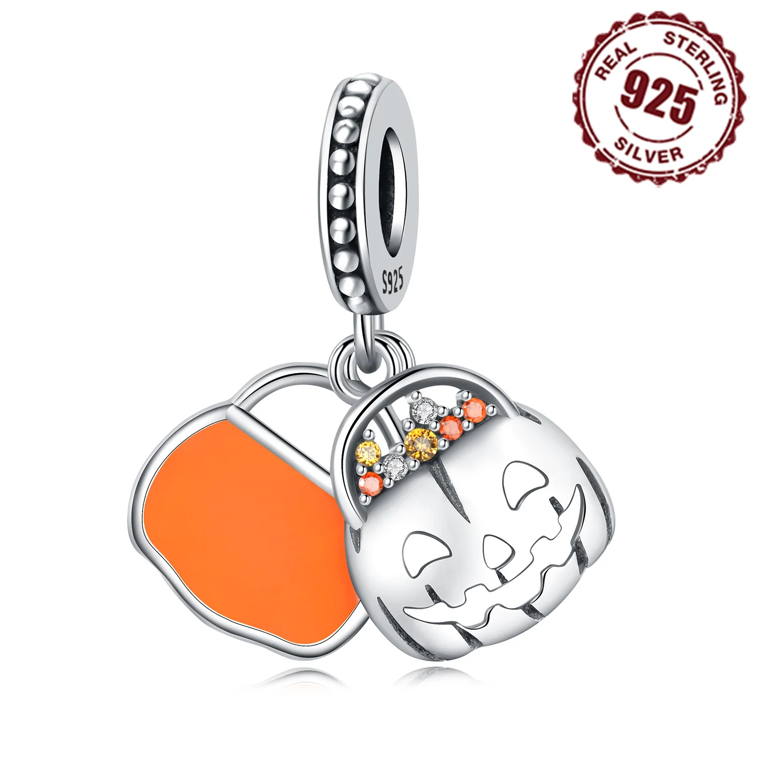 Real 925 Sterling Silver Candy Pumpkin Lantern Pendant Beads Fit Original Bracelet For Women Jewelry Fine Gifts Accessory