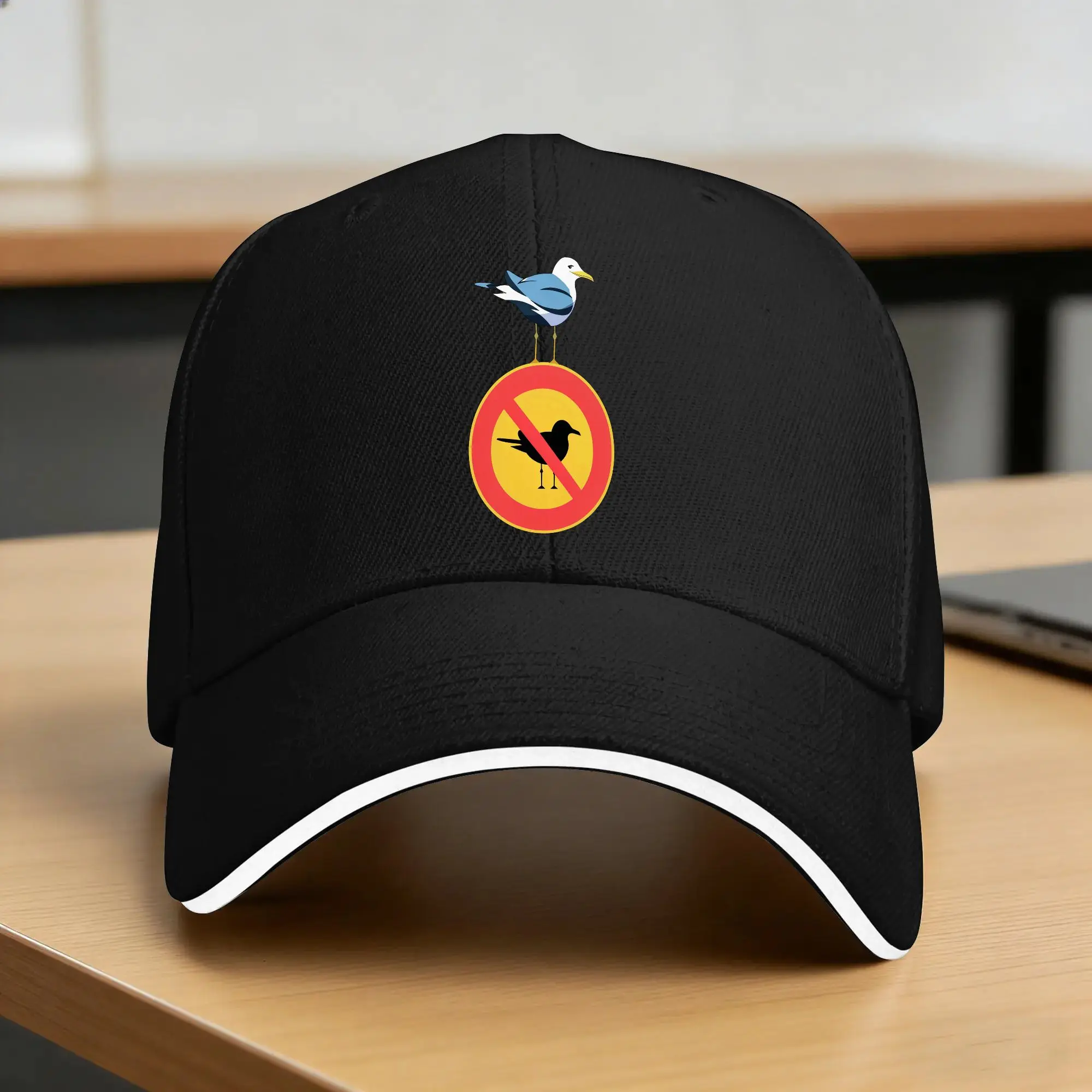 Smug Seagull on No Seagulls Sign Casual Baseball Cap Summer Trucker Hat Sun Rock Hip Hop Hats Unisex-Teens Fashion Baseball Caps