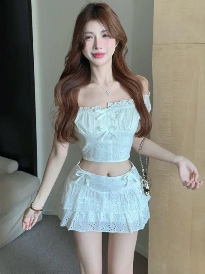 

Summer New Style Women's Knot One Shoulder Slim Fit Short Top Half Skirt Fashionable Korean Style Streetwear